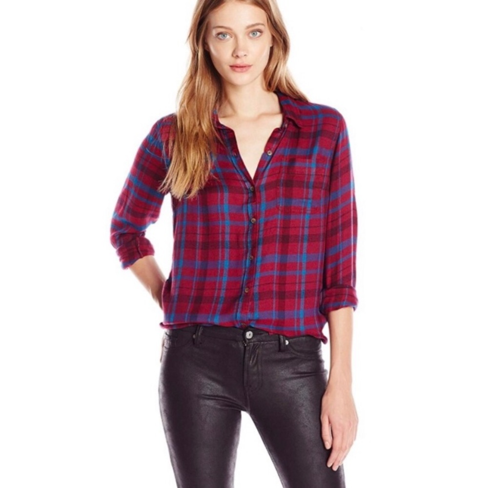 Lucky Brand blue & burgundy flannel